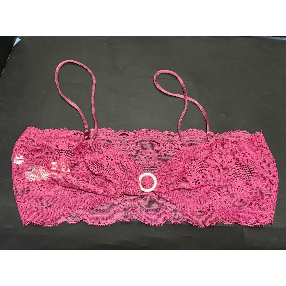 VTG Saks Fifth Avenue Pink Sheer Lace Rhinestone Bralette 34 Y2K Flirty Party